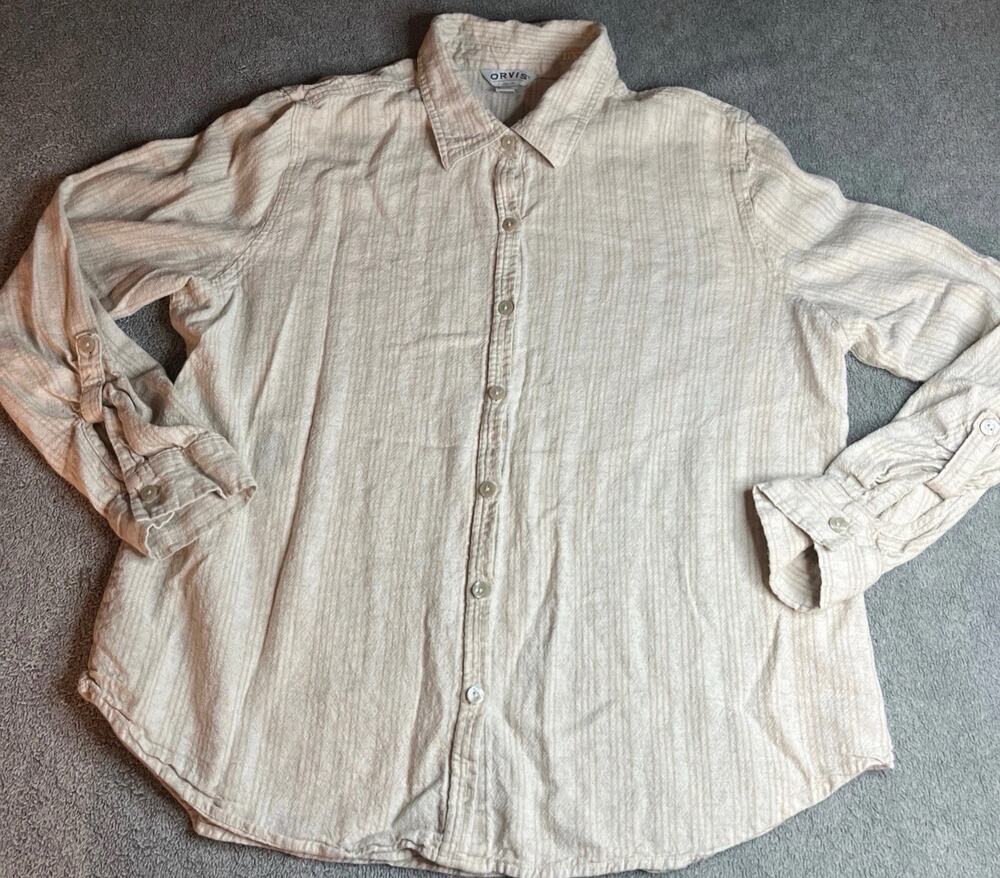 Orvis Classic Collection Linen Blend Striped Long Sleeve Shirt Women’s L B278